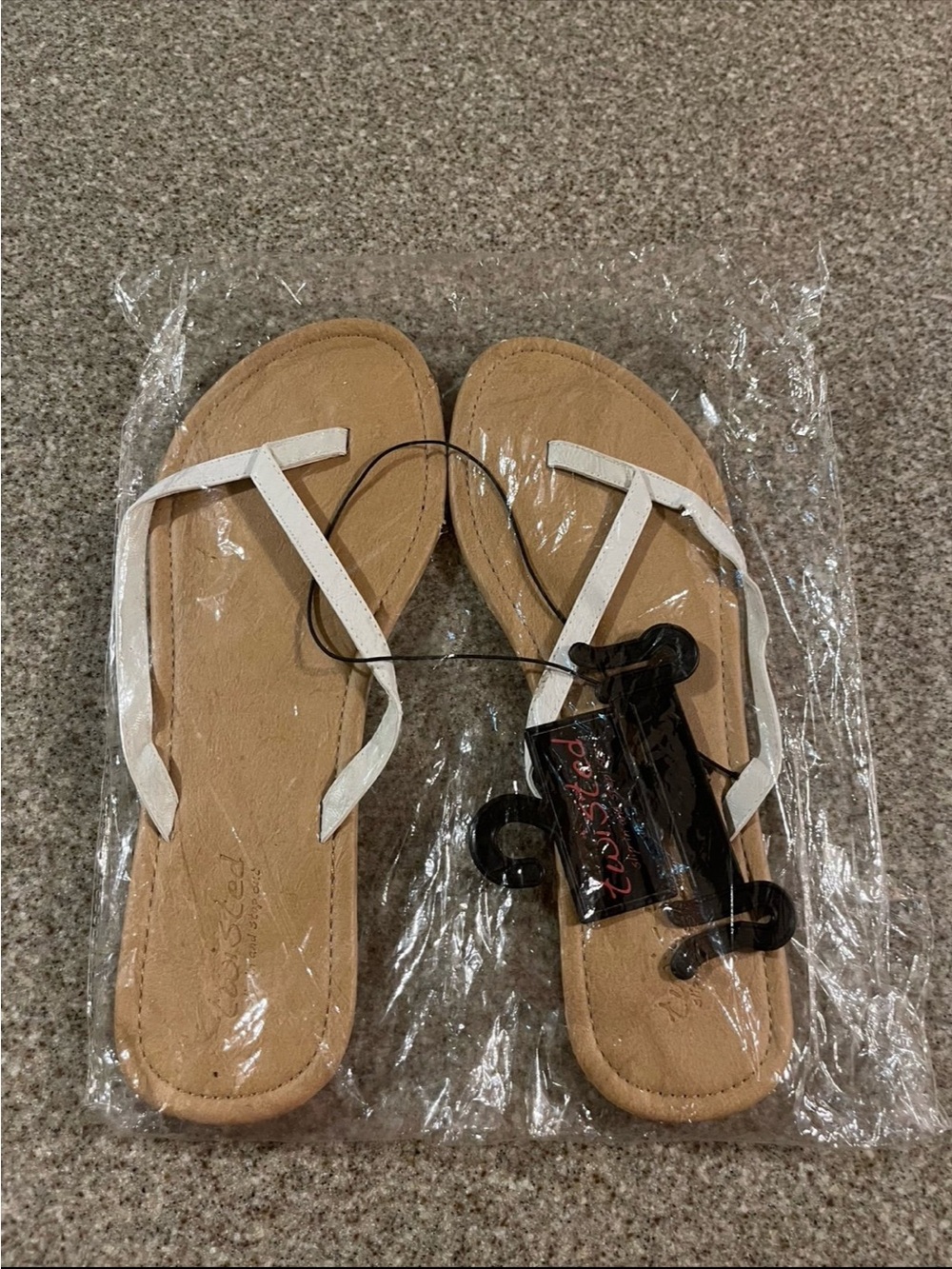 White Strap Tan Footbed Flip Flop Sandals